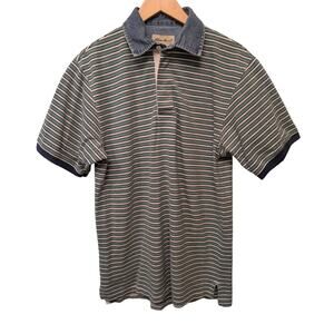 Vintage Eddie Bauer Polo Shirt Striped Cotton Denim‎ Collar Y2K Preppy
